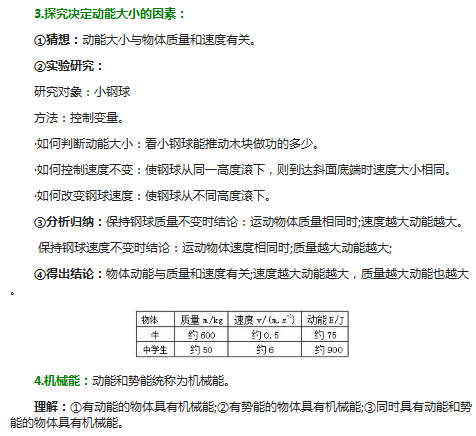 初中物理知识归纳：机械能